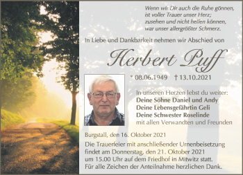 Traueranzeige von Herbert Puff von Neue Presse Coburg