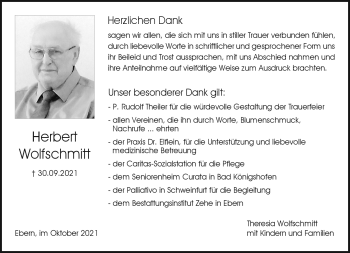 Traueranzeige von Herbert Wolfschmitt von Neue Presse Coburg