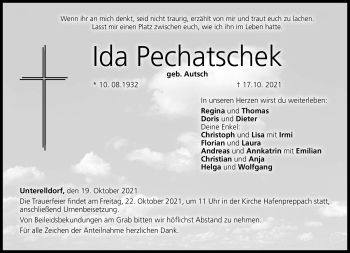 Traueranzeige von Ida Pechatschek von Neue Presse Coburg
