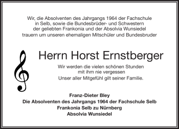 Traueranzeige von Horst Ernstberger von Frankenpost