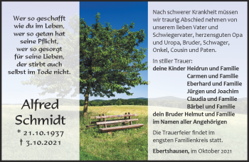 Traueranzeige von Alfred Schmidt von Südthüringer Presse