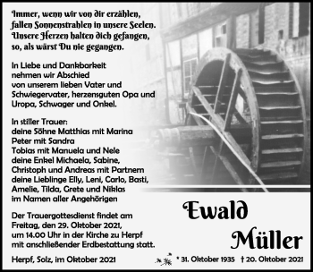 Traueranzeige von Ewald Müller von Südthüringer Presse