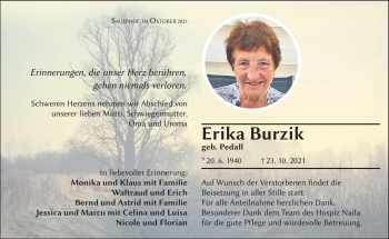 Traueranzeige von Erika Burzik von Frankenpost