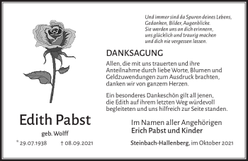 Traueranzeige von Edith Pabst von Südthüringer Presse