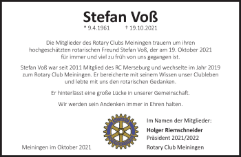 Traueranzeige von Stefan Voß von Südthüringer Presse
