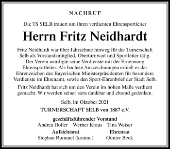 Traueranzeige von Fritz Neidhardt von Frankenpost