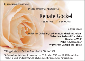 Traueranzeige von Renate Göckel von Neue Presse Coburg
