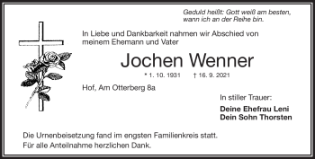 Traueranzeige von Jochen Wenner von Frankenpost