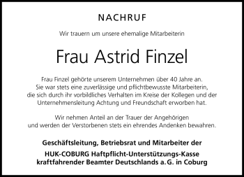 Traueranzeige von Astrid Finzel von Neue Presse Coburg
