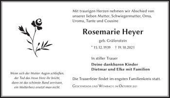 Traueranzeige von Rosemarie Heyer von Südthüringer Presse
