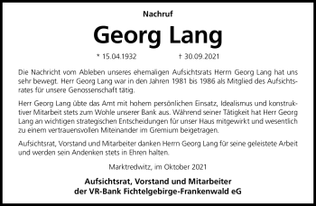 Traueranzeige von Georg Lang von Frankenpost
