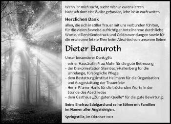 Traueranzeige von Dieter Bauroth von Südthüringer Presse
