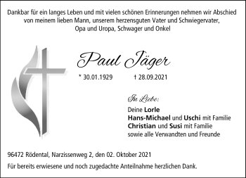 Traueranzeige von Paul Jäger von Neue Presse Coburg