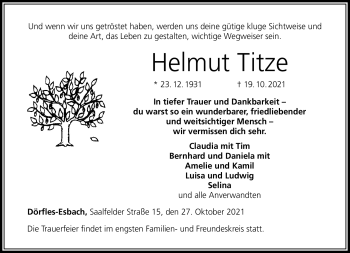 Traueranzeige von Helmut Titze von Neue Presse Coburg