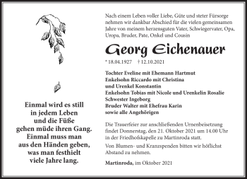 Traueranzeige von Georg Eichenauer von Südthüringer Presse