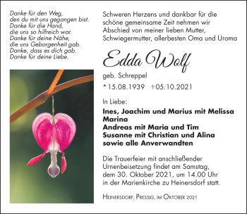 Traueranzeige von Edda Wolf von Südthüringer Presse