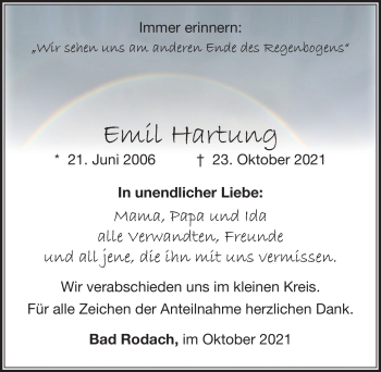 Traueranzeige von Emil Hartung von Südthüringer Presse