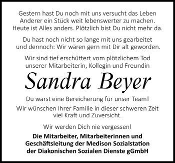 Traueranzeige von Sandra Beyer von Südthüringer Presse