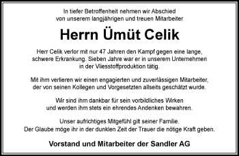 Traueranzeige von Ümüt Celik von Frankenpost