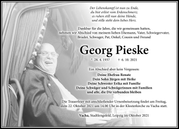 Traueranzeige von Georg Pieske von Südthüringer Presse