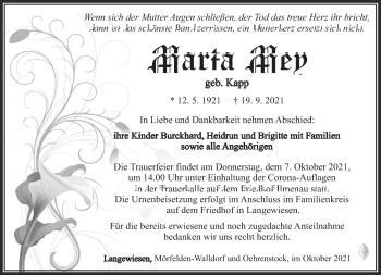 Traueranzeige von Marta May von Südthüringer Presse