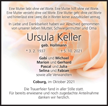 Traueranzeige von Ursula Keller von Neue Presse Coburg