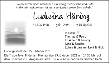Traueranzeige von Ludwina Häring von Neue Presse Coburg