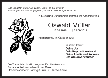 Traueranzeige von Oswald Müller von Frankenpost