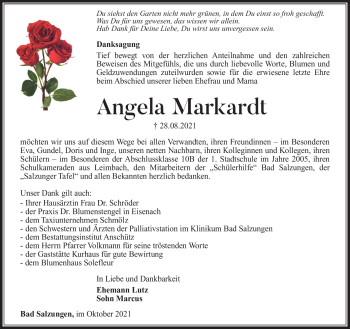 Traueranzeige von Angela Markardt von Südthüringer Presse