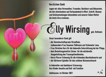 Traueranzeige von Elly Wirsing von Südthüringer Presse