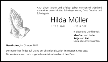 Traueranzeige von Hilda Müller von Neue Presse Coburg