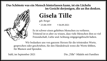 Traueranzeige von Gisela Tille von Südthüringer Presse
