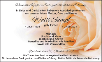 Traueranzeige von Walli Sumpf von Neue Presse Coburg