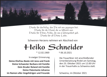 Traueranzeige von Heiko Schneider von Südthüringer Presse