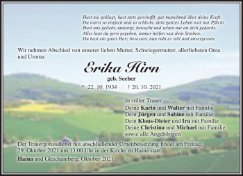 Traueranzeige von Erika Hirn von Südthüringer Presse