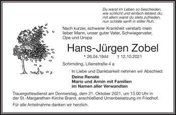 Traueranzeige von Hans-Jürgen Zobel von Frankenpost