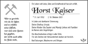 Traueranzeige von Horst Kaiser von Südthüringer Presse