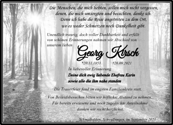 Traueranzeige von Georg Kirsch von Südthüringer Presse