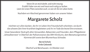 Traueranzeige von Margarete Scholz von Südthüringer Presse