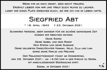 Traueranzeige von Abt Siegfried von Südthüringer Presse