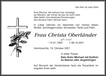 Traueranzeige von Christa Oberländer von Frankenpost
