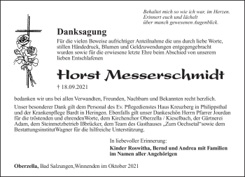 Traueranzeige von Horst Messerschmidt von Südthüringer Presse