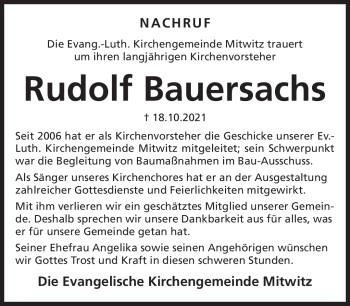 Traueranzeige von Rudolf Bauersachs von Neue Presse Coburg