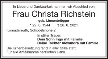Traueranzeige von Christa Richstein von Frankenpost