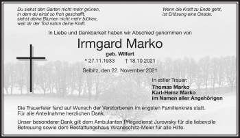 Traueranzeige von Irmgard Marko von Frankenpost