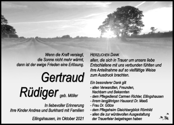 Traueranzeige von Gertraud Rüdiger von Südthüringer Presse