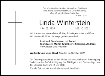 Traueranzeige von Linda Winterstein von Neue Presse Coburg
