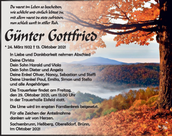 Traueranzeige von Günter Gottfried von Südthüringer Presse