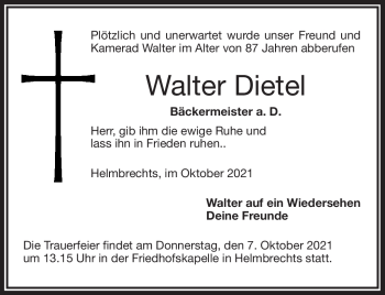 Traueranzeige von Walter Dietel von Frankenpost