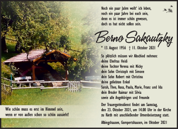 Traueranzeige von Berno Sakautzky von Südthüringer Presse